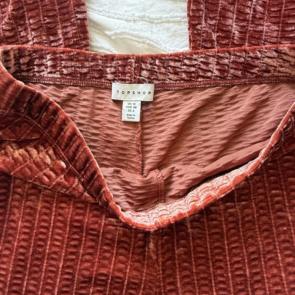 Topshop Rust Velvet Textured Flare Pants - Picture 4 of 5